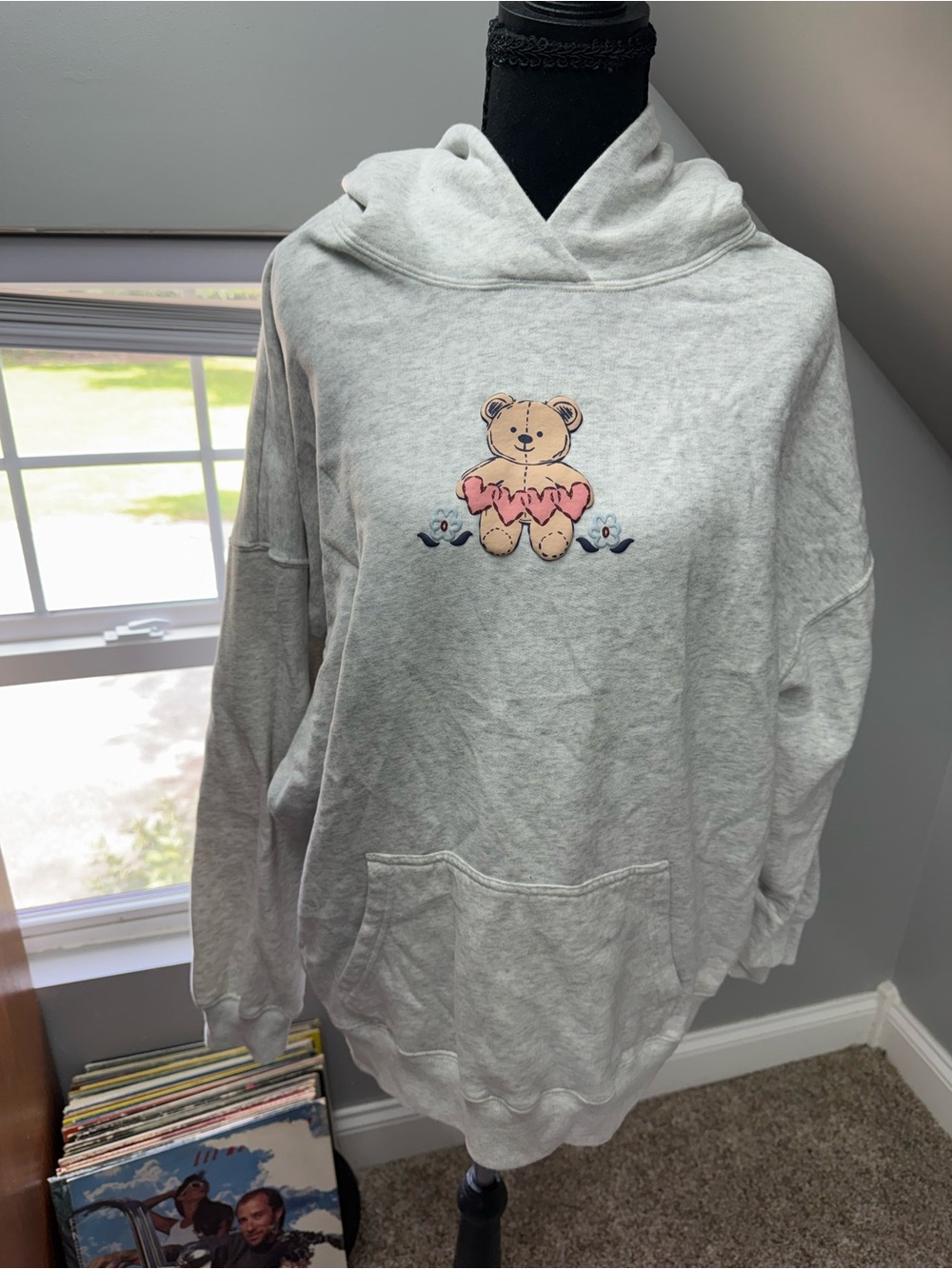 Cozy Light Gray Teddy Bear Hoodie hollister Sweater